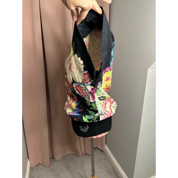 EUC Desigual Blouse Sz Black Multicolored Floral Print Sz Large 100% Cotton - Picture 4 of 6